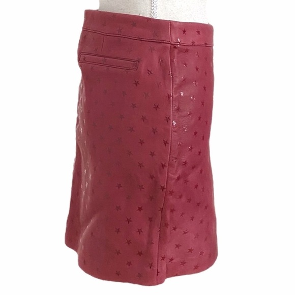ZOE KARSSEN RED SHEEP LEATHER SHIMMER STAR EXPOSED ZIPPER MINI SKIRT - S - Picture 3 of 9